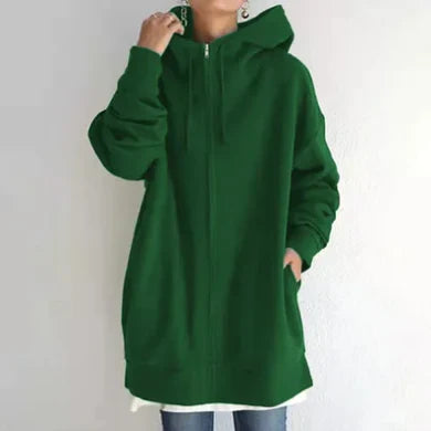 Lenna | Oversized winterhoodie voor dames met ritssluiting, warm sweatshirt met fleecevoering