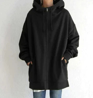Lenna | Oversized winterhoodie voor dames met ritssluiting, warm sweatshirt met fleecevoering