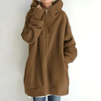 Lenna | Oversized winterhoodie voor dames met ritssluiting, warm sweatshirt met fleecevoering