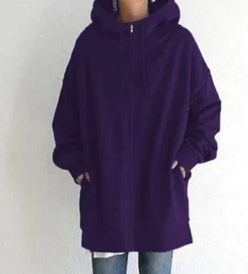 Lenna | Oversized winterhoodie voor dames met ritssluiting, warm sweatshirt met fleecevoering