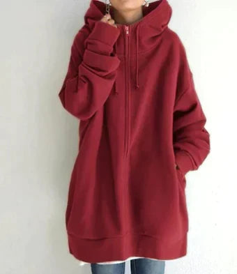 Lenna | Oversized winterhoodie voor dames met ritssluiting, warm sweatshirt met fleecevoering