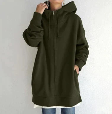 Lenna | Oversized winterhoodie voor dames met ritssluiting, warm sweatshirt met fleecevoering