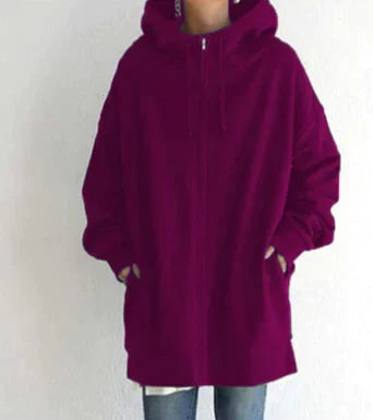 Lenna | Oversized winterhoodie voor dames met ritssluiting, warm sweatshirt met fleecevoering