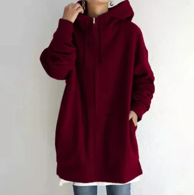 Lenna | Oversized winterhoodie voor dames met ritssluiting, warm sweatshirt met fleecevoering
