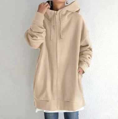 Lenna | Oversized winterhoodie voor dames met ritssluiting, warm sweatshirt met fleecevoering
