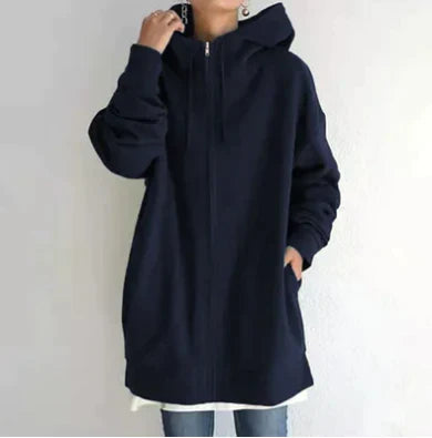 Lenna | Oversized winterhoodie voor dames met ritssluiting, warm sweatshirt met fleecevoering