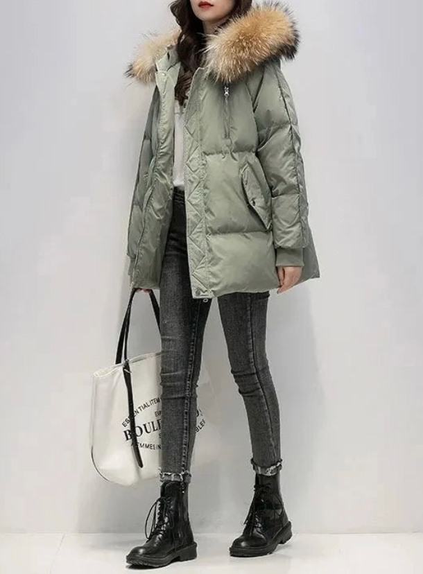 Nellissa | Winterjas met capuchon en nepbontrand, warme casual jas, bovenkleding voor koud weer