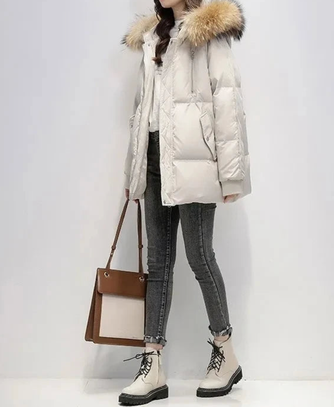 Nellissa | Winterjas met capuchon en nepbontrand, warme casual jas, bovenkleding voor koud weer