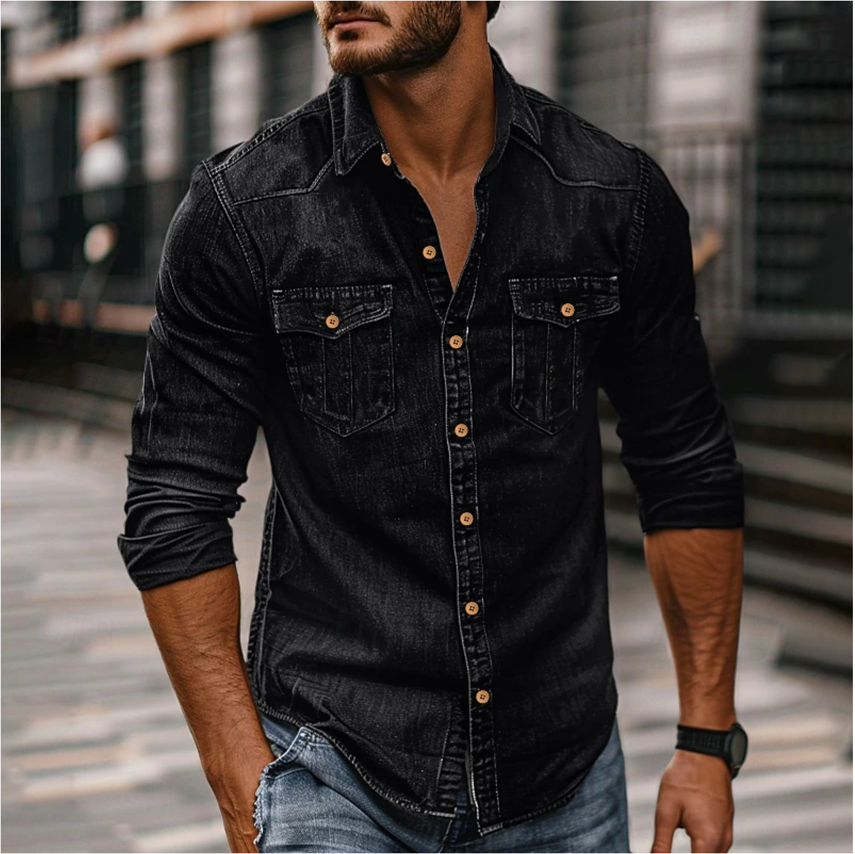 Rylric | Heren op maat gemaakt denim shirt – Gestructureerd casual herfstmode shirt