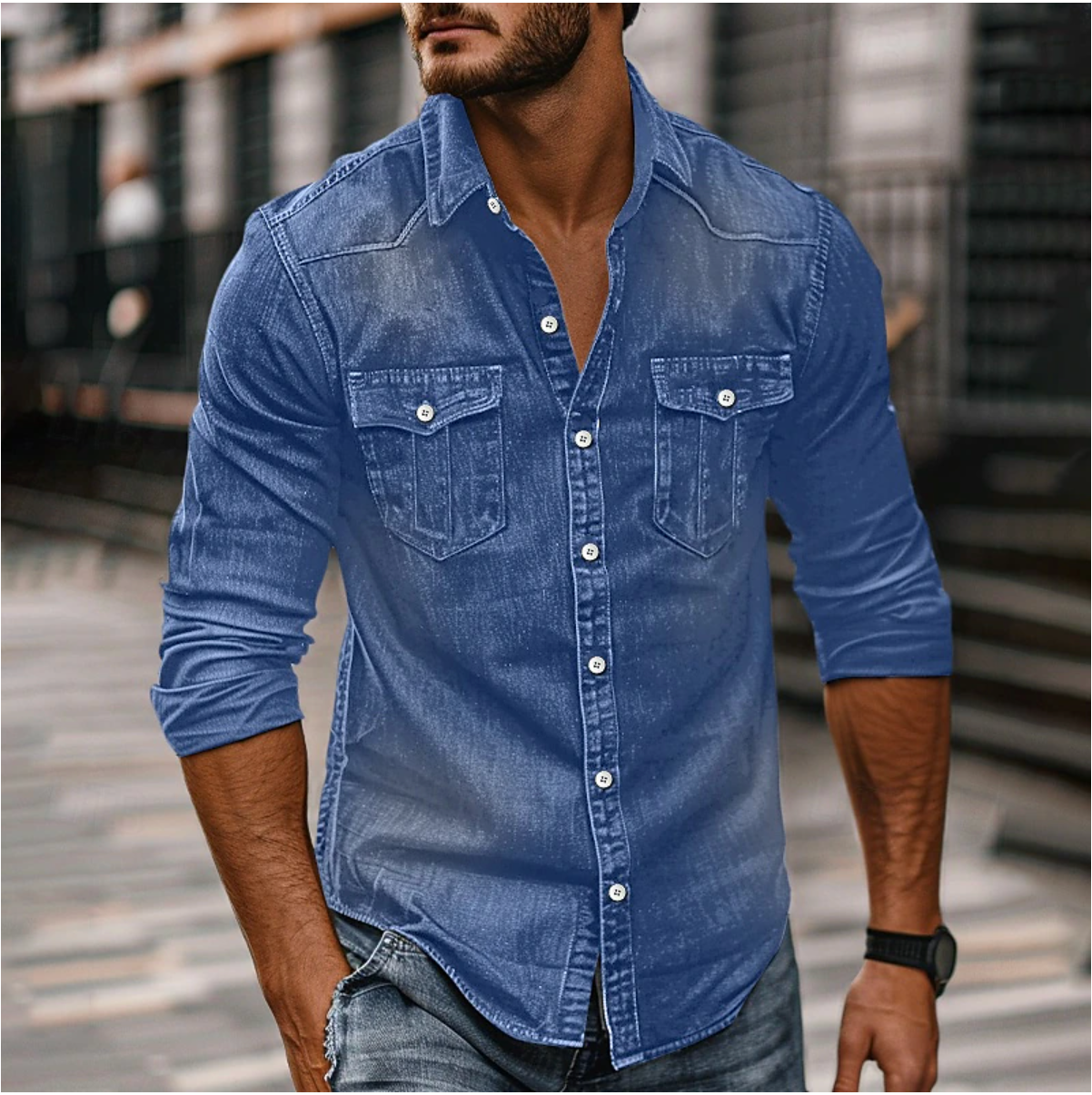 Rylric | Heren op maat gemaakt denim shirt – Gestructureerd casual herfstmode shirt