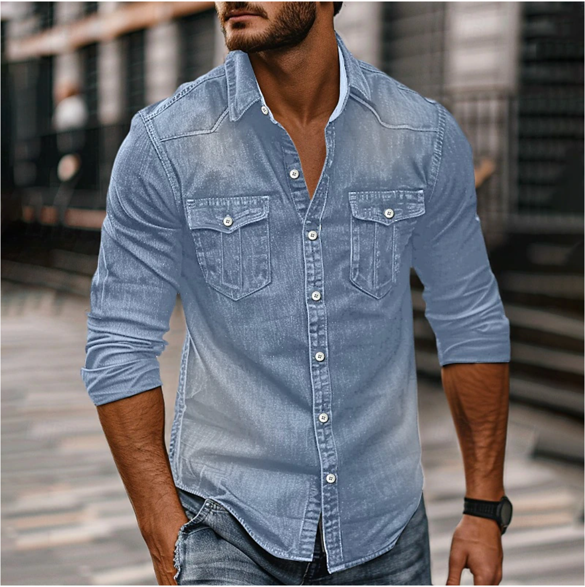 Rylric | Heren op maat gemaakt denim shirt – Gestructureerd casual herfstmode shirt