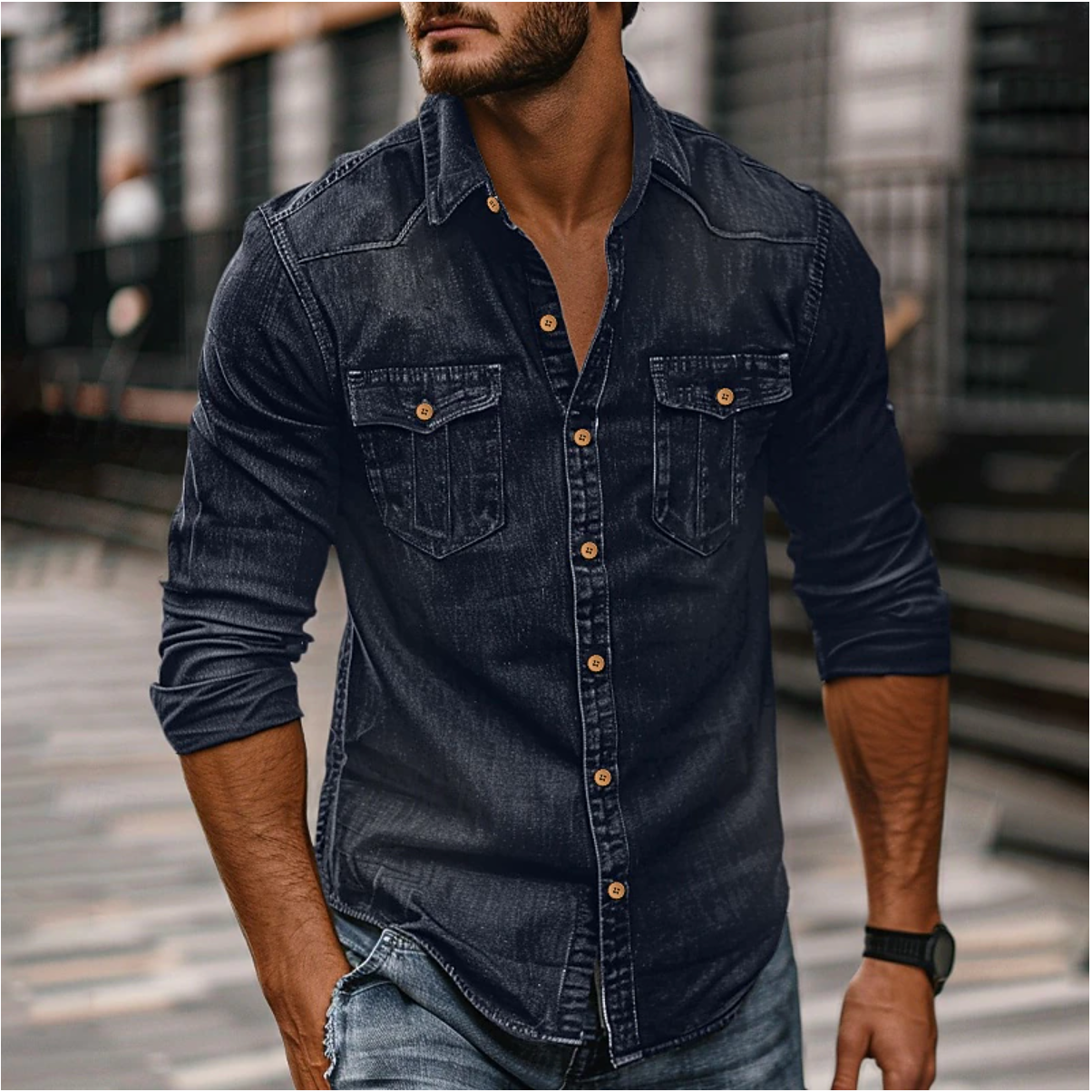 Rylric | Heren op maat gemaakt denim shirt – Gestructureerd casual herfstmode shirt