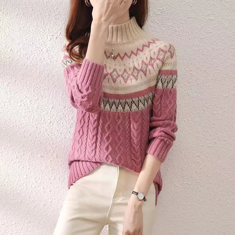 Waltraud | Dames coltrui – kabelbreisel, Scandinavisch patroon, warm, stijlvol casual breiwerk