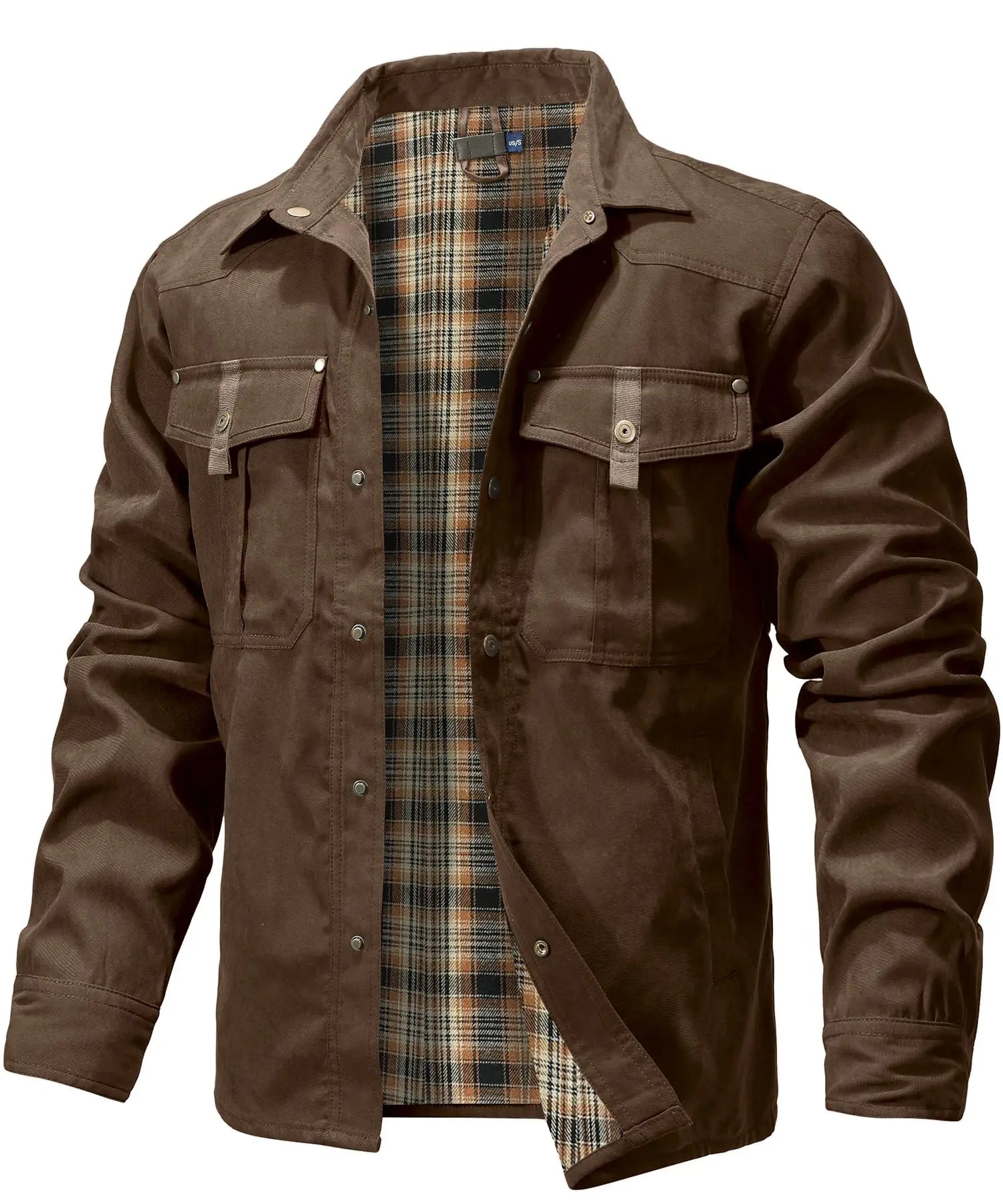 Gerhard | Heren western overshirtjas met geruite voering en klepzakken, casual werkkleding