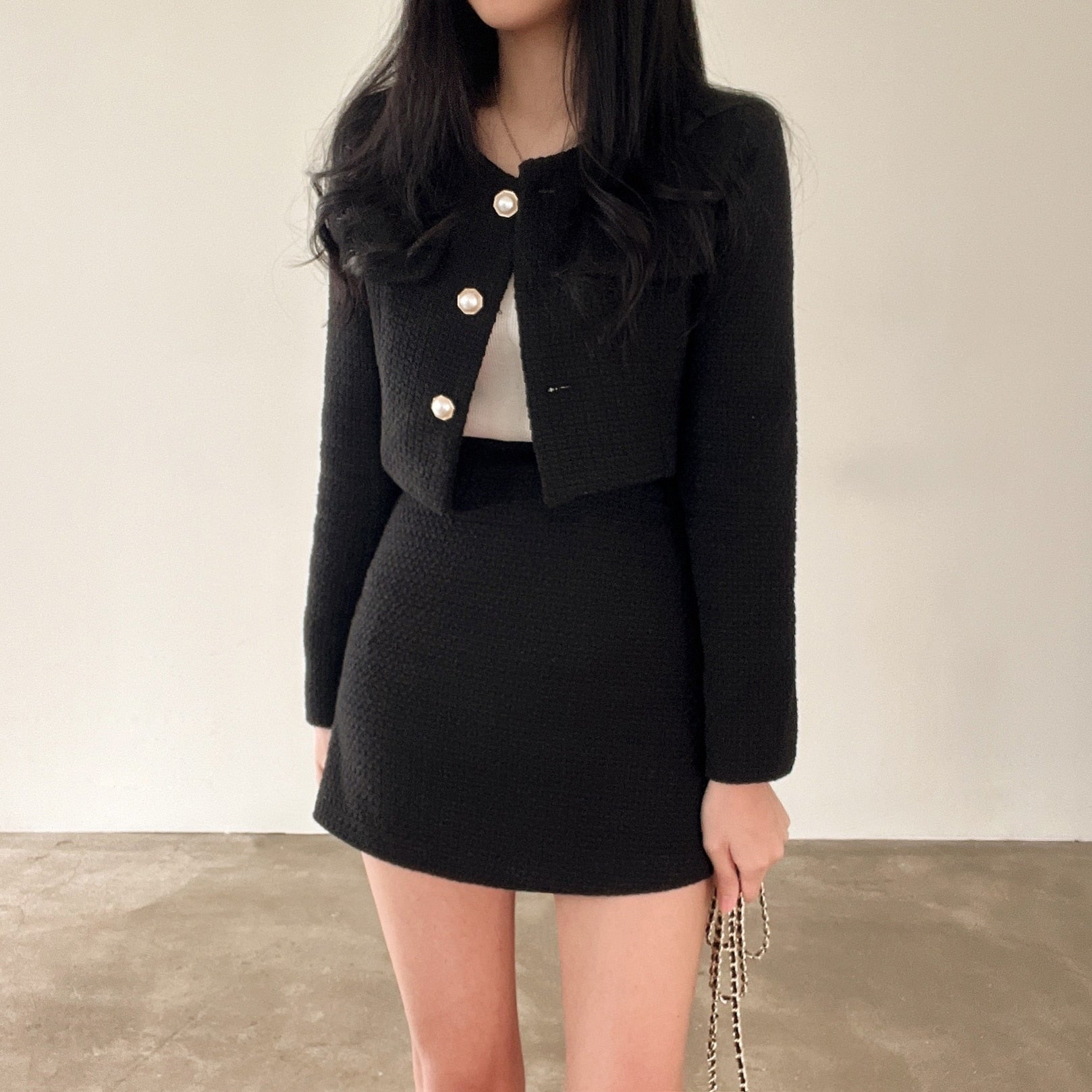 Lystrielle | Dames mini-rok met textuur & cropped blazer set – Chique tweedelige outfit, verfijnde kleding