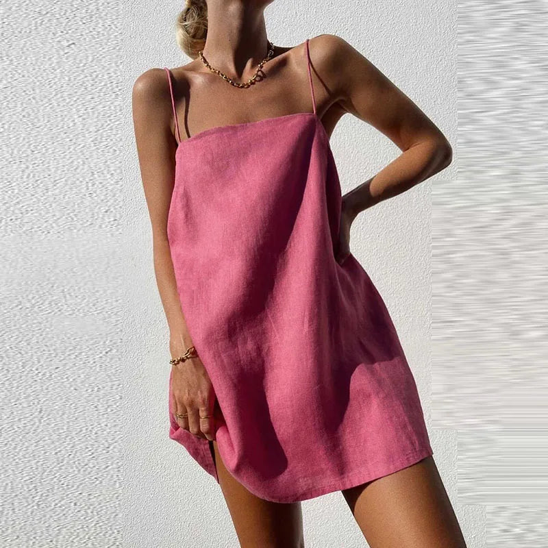 Enid | Katoenen mini-jurk voor dames – Spaghettibandjes, flatterende pasvorm, zomerse casual jurk