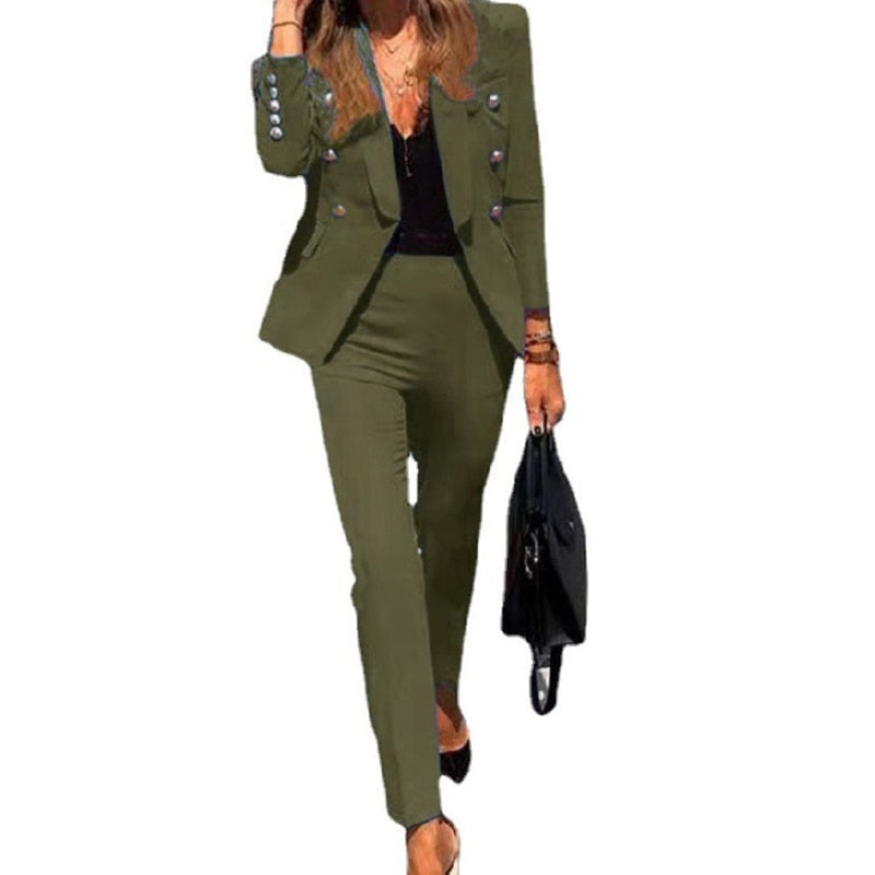 Clarissea | Elegante blazer en broek voor dames – 2-delig zakelijk pak, chique outfit voor op kantoor en formele gelegenheden