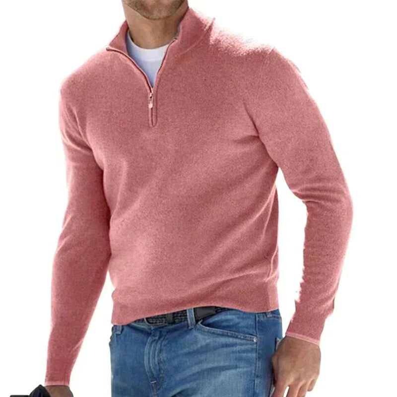 Kasparsson | Heren trui met halve rits, opstaande kraag, stijlvolle gebreide pullover, casual wintertop
