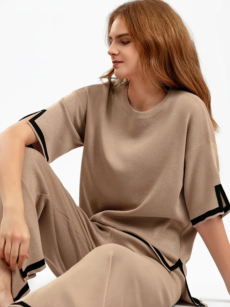 Iralyn | Stretchbare gebreide top en broek – Casual loungewear, zachte, comfortabele tweedelige outfit