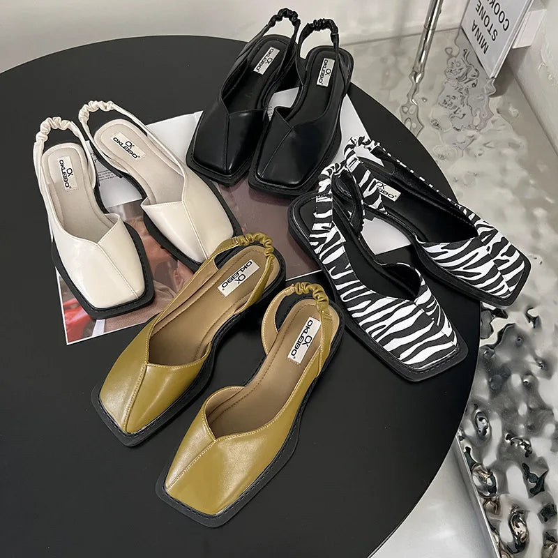 Amelija | Leren Slingback Sandalen voor Vrouwen - Plat, Vierkante Teen, Comfortabele Schoenen