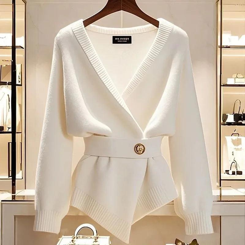 Anyria | Vintage damesvest met lange mouwen en effen gebreide stof – zachte gebreide laag met knopen