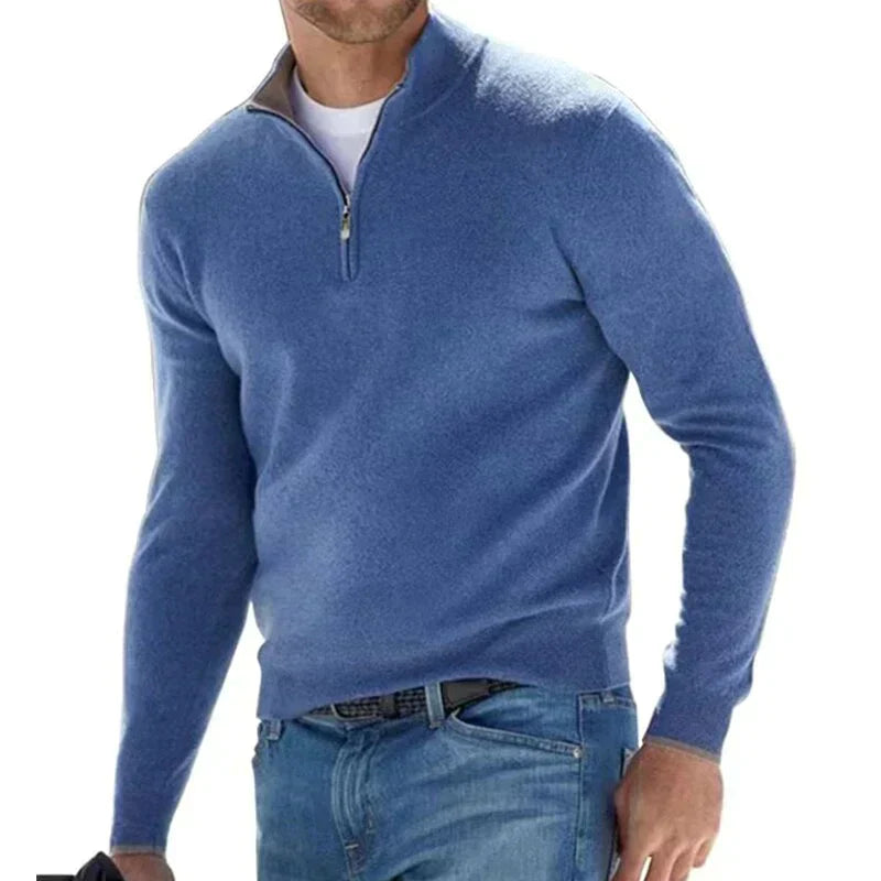 Kasparsson | Heren trui met halve rits, opstaande kraag, stijlvolle gebreide pullover, casual wintertop