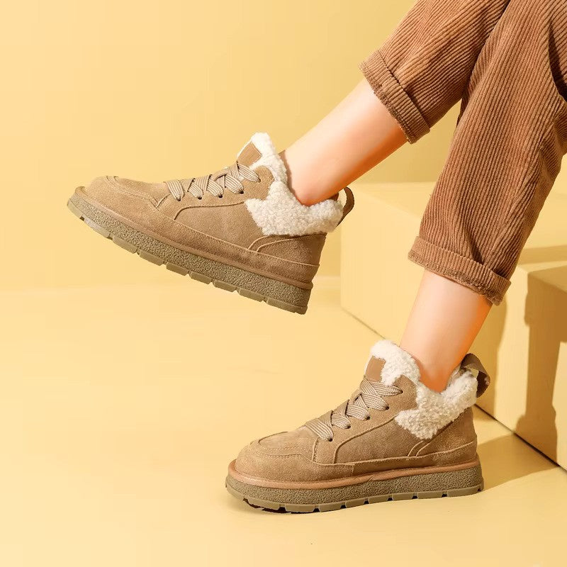 CozyKicks | Dames sneakers met voering van imitatiebont voor de winter - Warme casual schoenen met leren loo