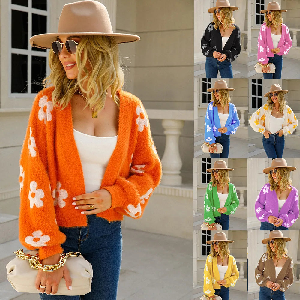 Zayelle | Gebreid damesvest met bloemen - Open voorkant, casual trui met lange mouwen