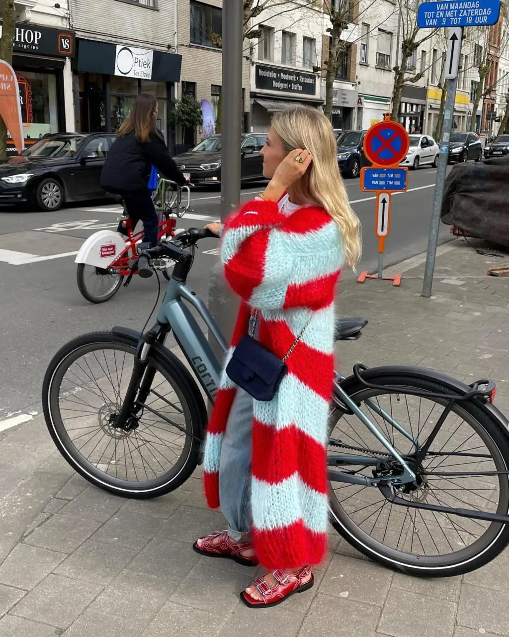 Saskia | Mohair gestreept lang vest – grof gebreide trui, comfortabele laag voor herfst en winter