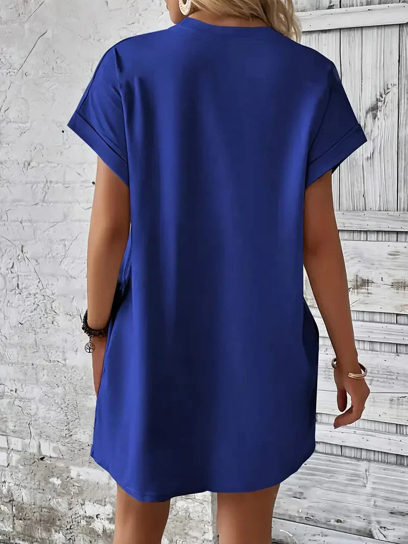 Saniya | Casual Loose Fit T-shirt Jurk met Korte Mouwen & Zakken - Mini Jurk