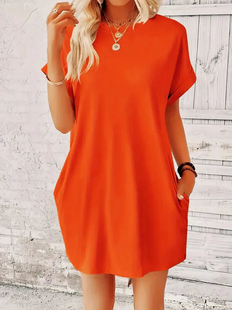 Saniya | Casual Loose Fit T-shirt Jurk met Korte Mouwen & Zakken - Mini Jurk