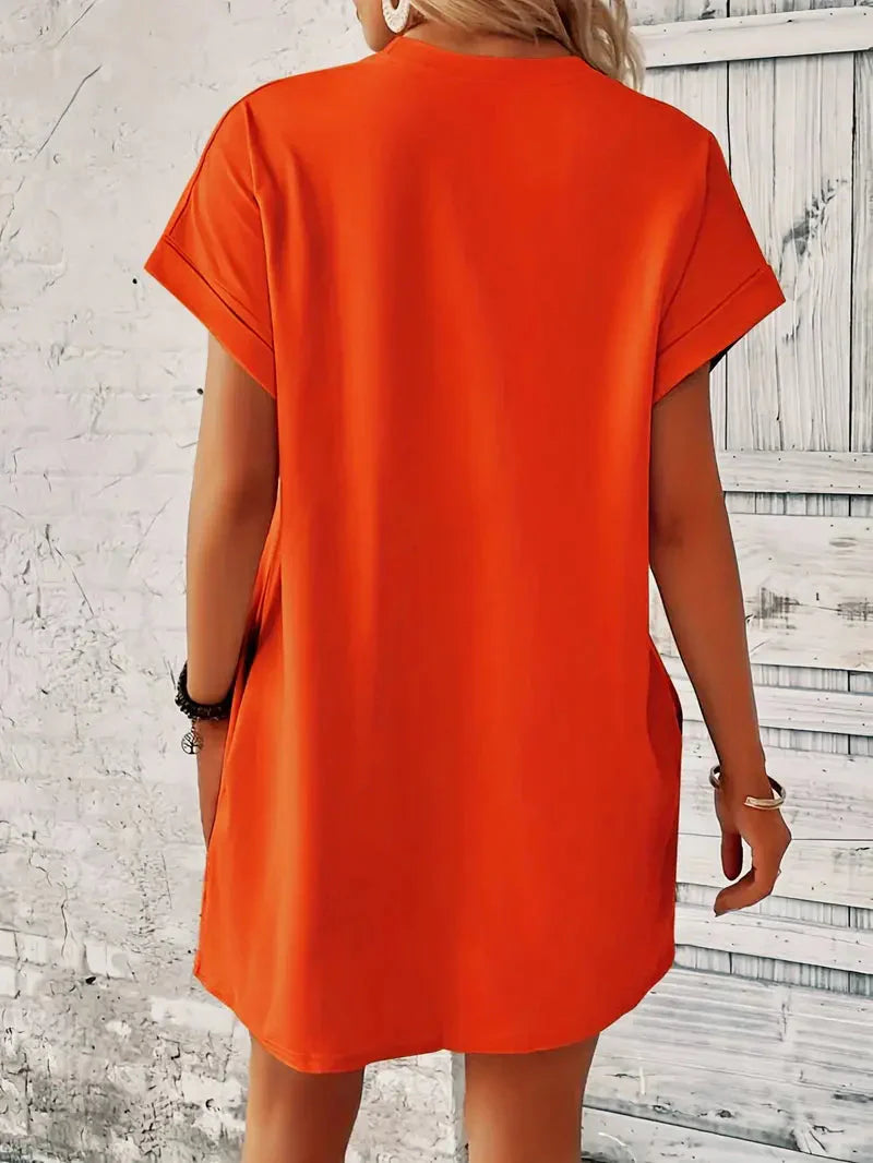 Saniya | Casual Loose Fit T-shirt Jurk met Korte Mouwen & Zakken - Mini Jurk