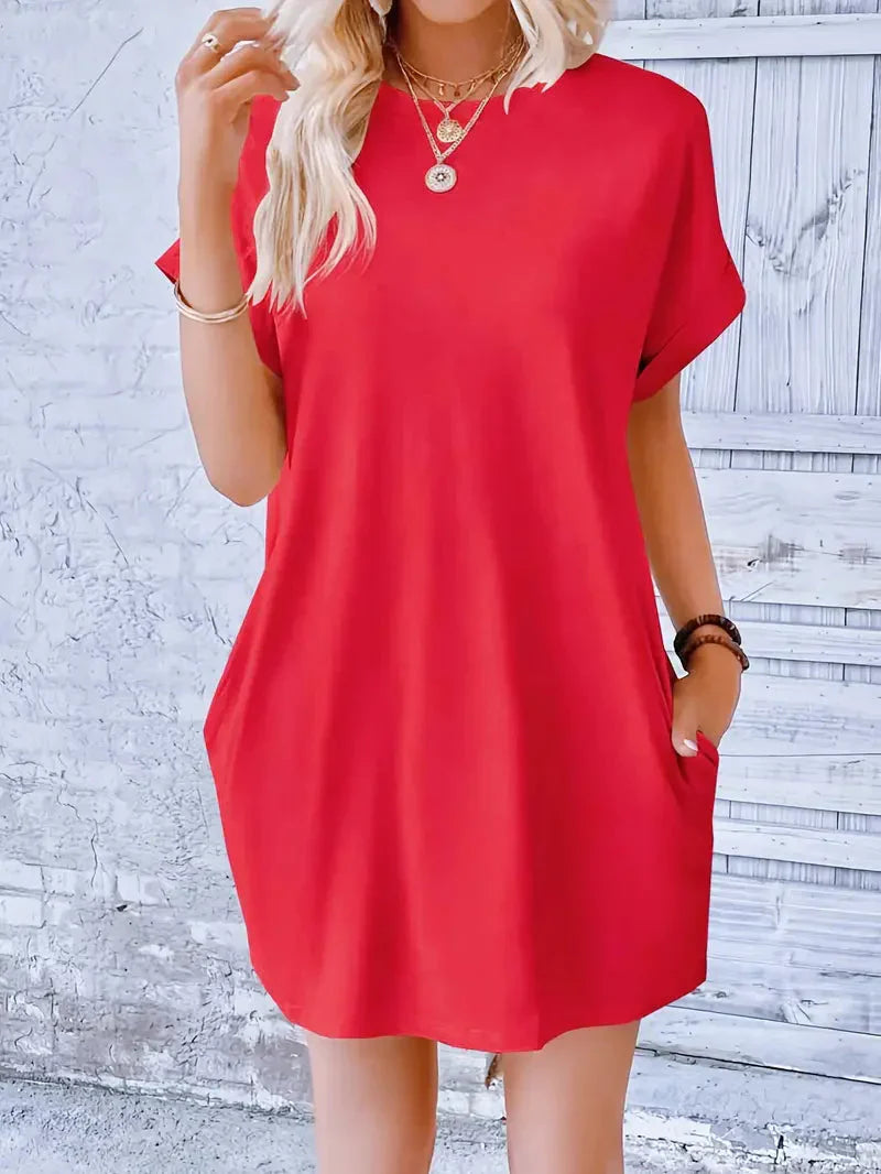 Saniya | Casual Loose Fit T-shirt Jurk met Korte Mouwen & Zakken - Mini Jurk