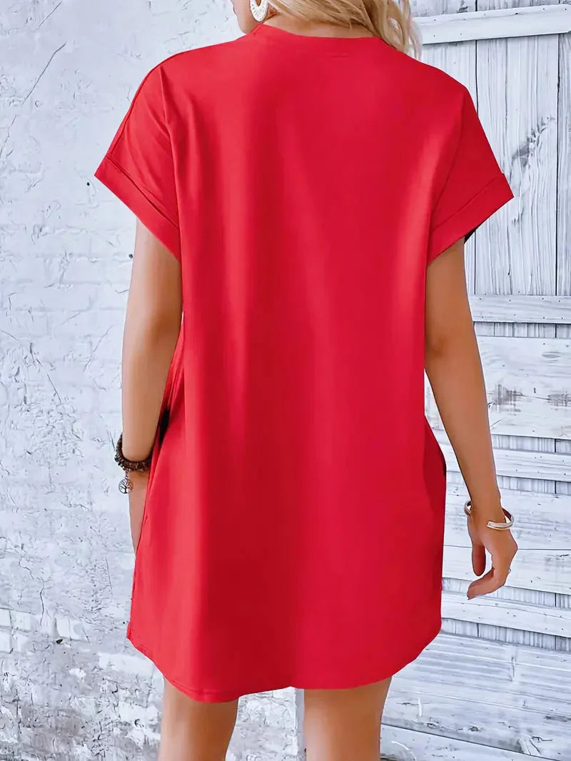 Saniya | Casual Loose Fit T-shirt Jurk met Korte Mouwen & Zakken - Mini Jurk