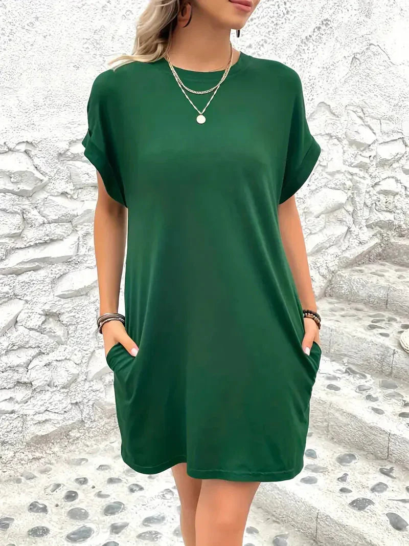 Saniya | Casual Loose Fit T-shirt Jurk met Korte Mouwen & Zakken - Mini Jurk
