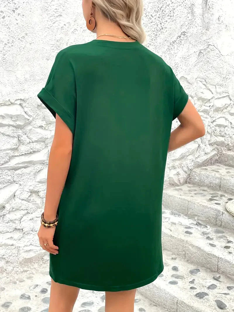 Saniya | Casual Loose Fit T-shirt Jurk met Korte Mouwen & Zakken - Mini Jurk