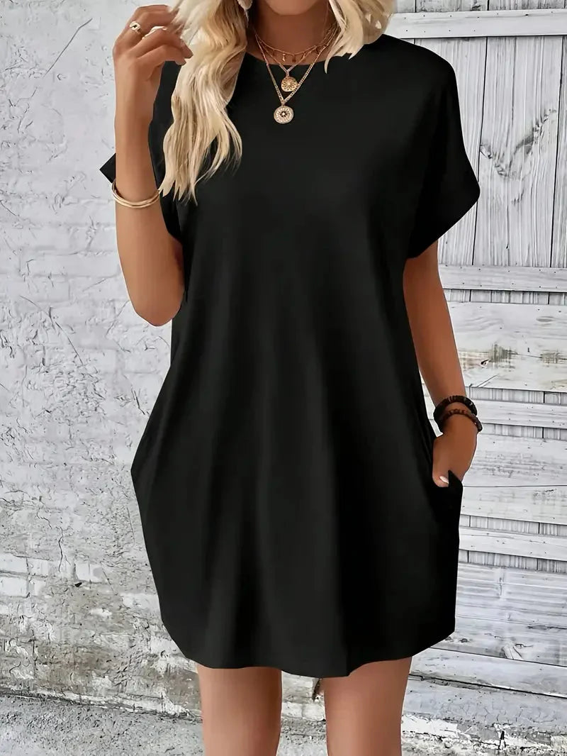 Saniya | Casual Loose Fit T-shirt Jurk met Korte Mouwen & Zakken - Mini Jurk
