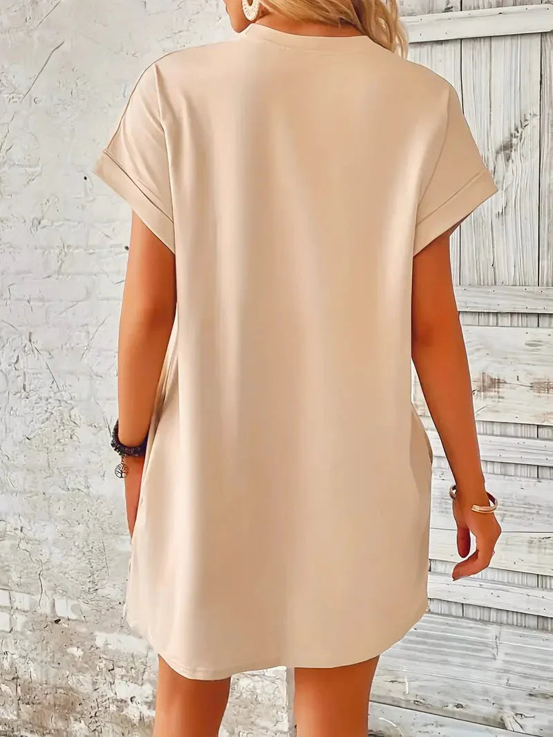 Saniya | Casual Loose Fit T-shirt Jurk met Korte Mouwen & Zakken - Mini Jurk