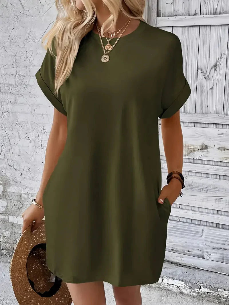 Saniya | Casual Loose Fit T-shirt Jurk met Korte Mouwen & Zakken - Mini Jurk