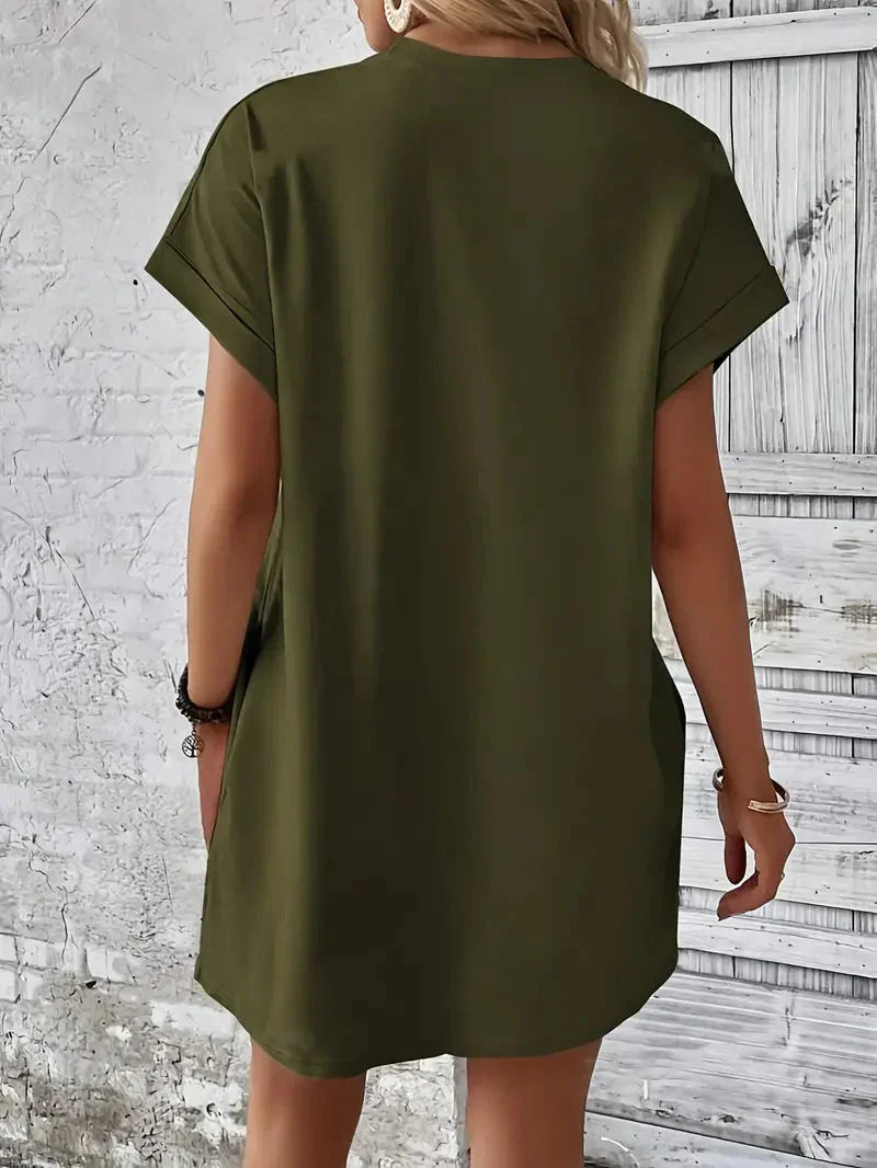 Saniya | Casual Loose Fit T-shirt Jurk met Korte Mouwen & Zakken - Mini Jurk