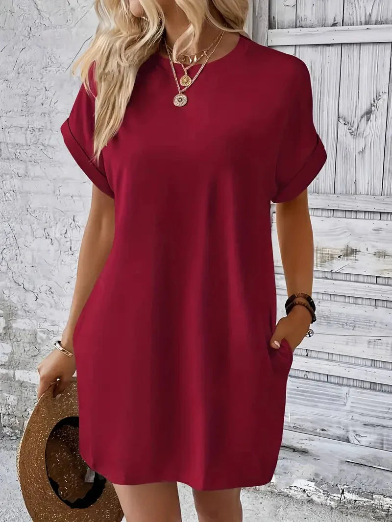 Saniya | Casual Loose Fit T-shirt Jurk met Korte Mouwen & Zakken - Mini Jurk