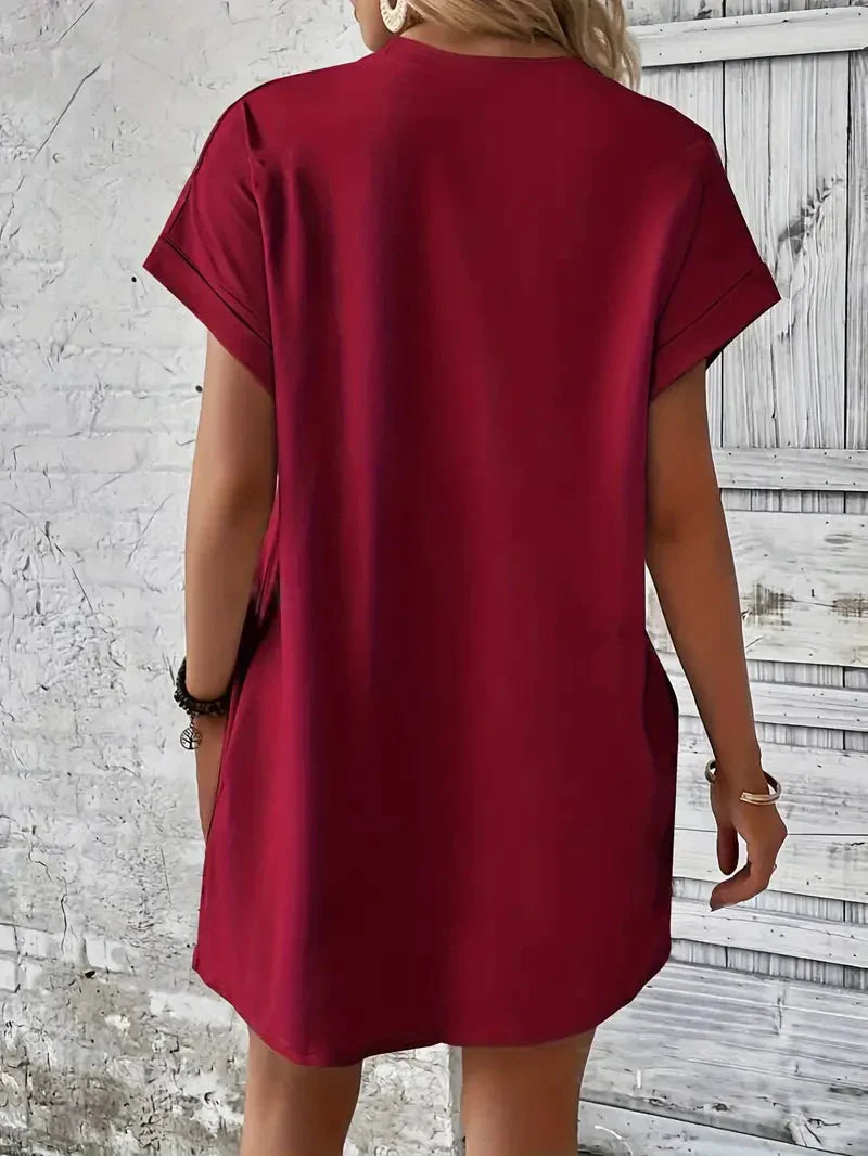 Saniya | Casual Loose Fit T-shirt Jurk met Korte Mouwen & Zakken - Mini Jurk
