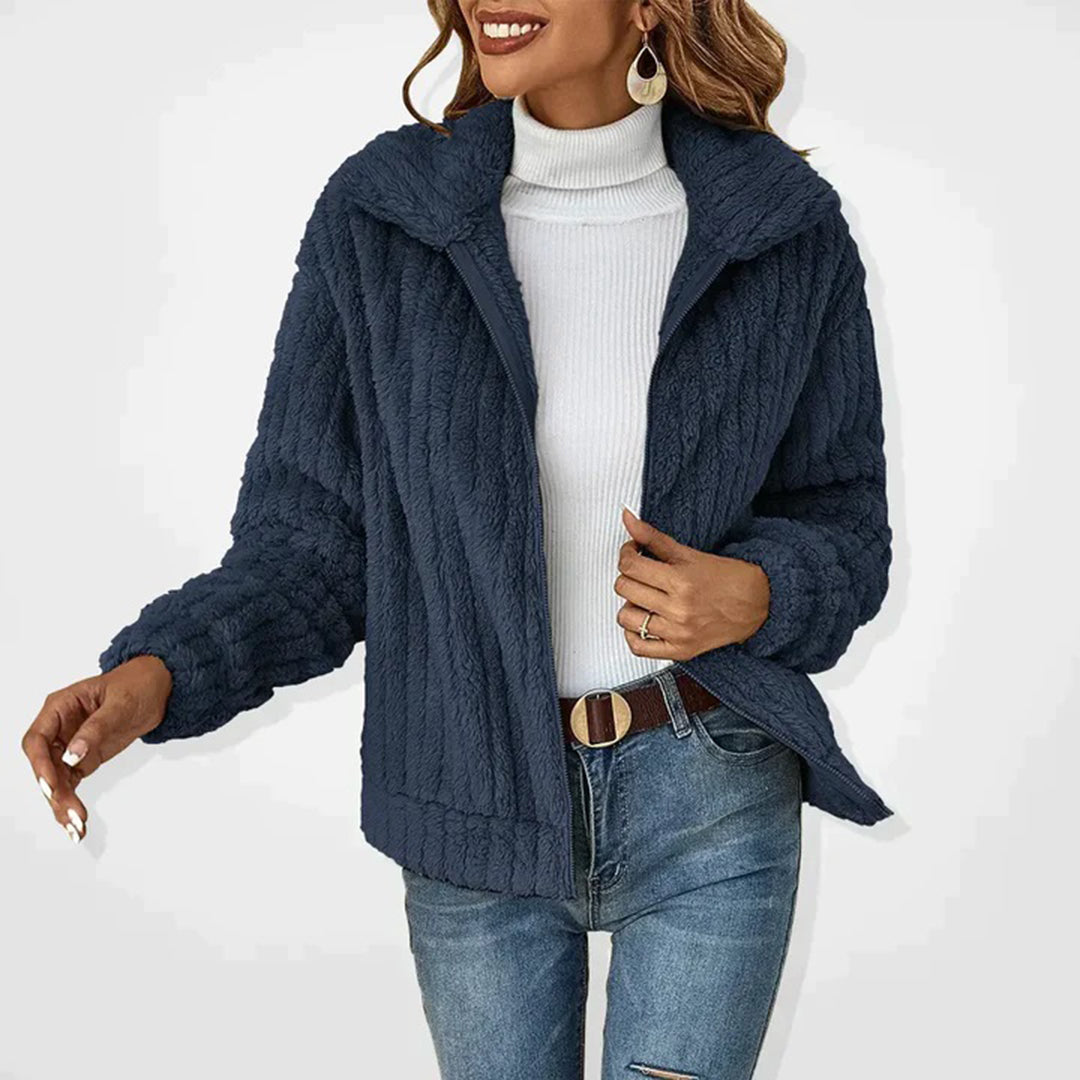 Xylena | Lange fleece trui met ritssluiting voor dames – Warme casual outdoor pullover jas