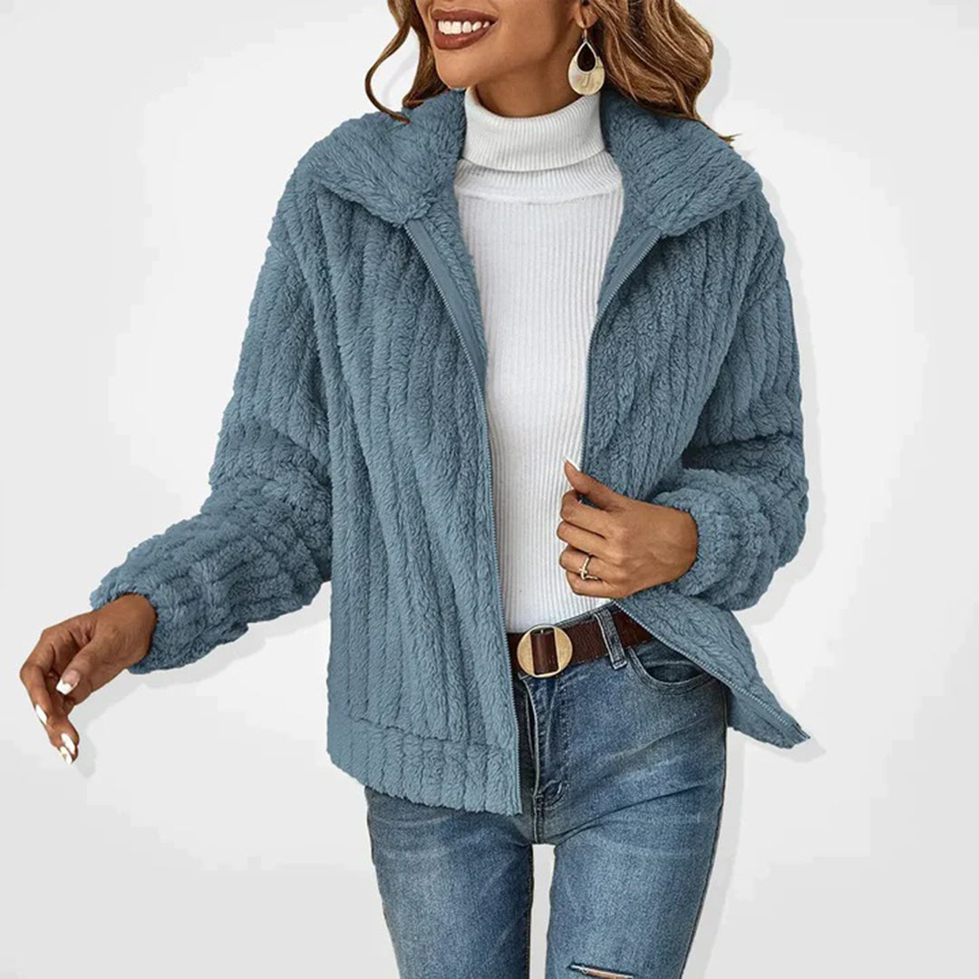 Xylena | Lange fleece trui met ritssluiting voor dames – Warme casual outdoor pullover jas