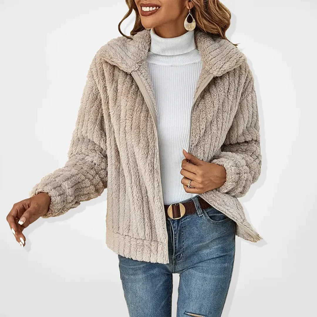 Xylena | Lange fleece trui met ritssluiting voor dames – Warme casual outdoor pullover jas