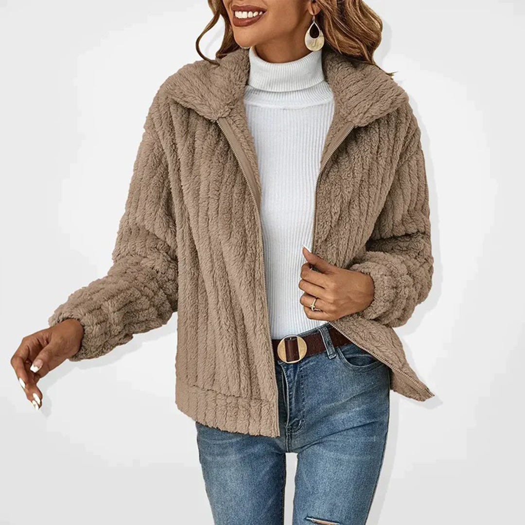 Xylena | Lange fleece trui met ritssluiting voor dames – Warme casual outdoor pullover jas