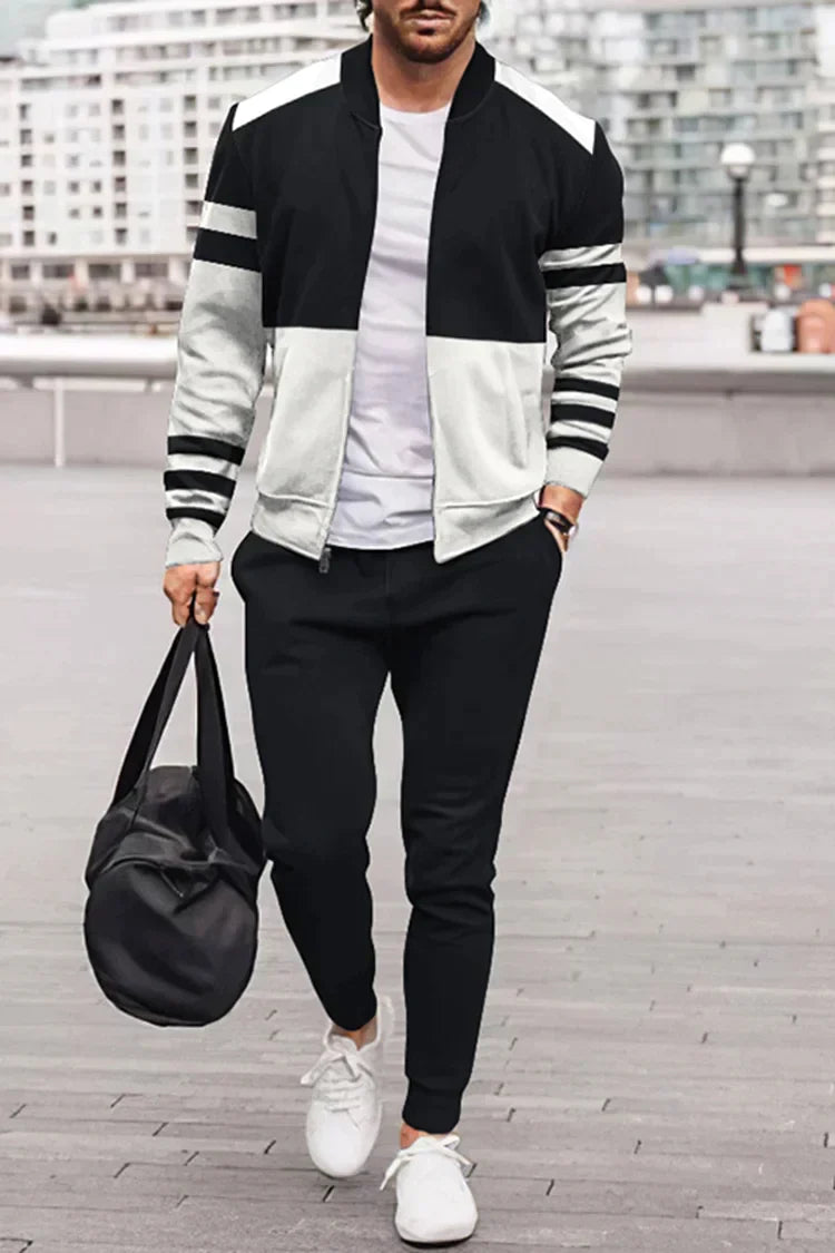 Pasquale | Zwart-wit trainingspak voor heren – Set met hoodie en joggingbroek, casual sportkleding, slim fit