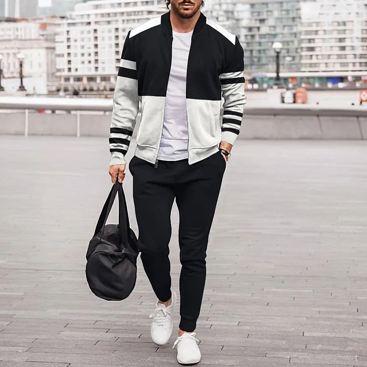 Pasquale | Zwart-wit trainingspak voor heren – Set met hoodie en joggingbroek, casual sportkleding, slim fit