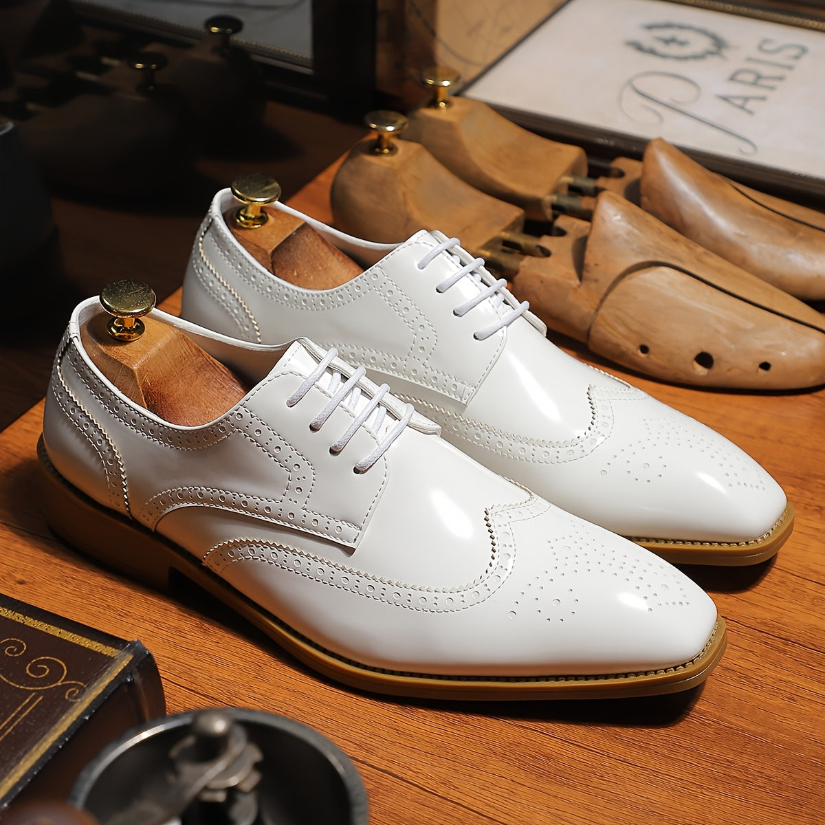 Tonford | Heren vintage tweekleurige oxford geklede schoenen - puntige teen, formele leren brogues