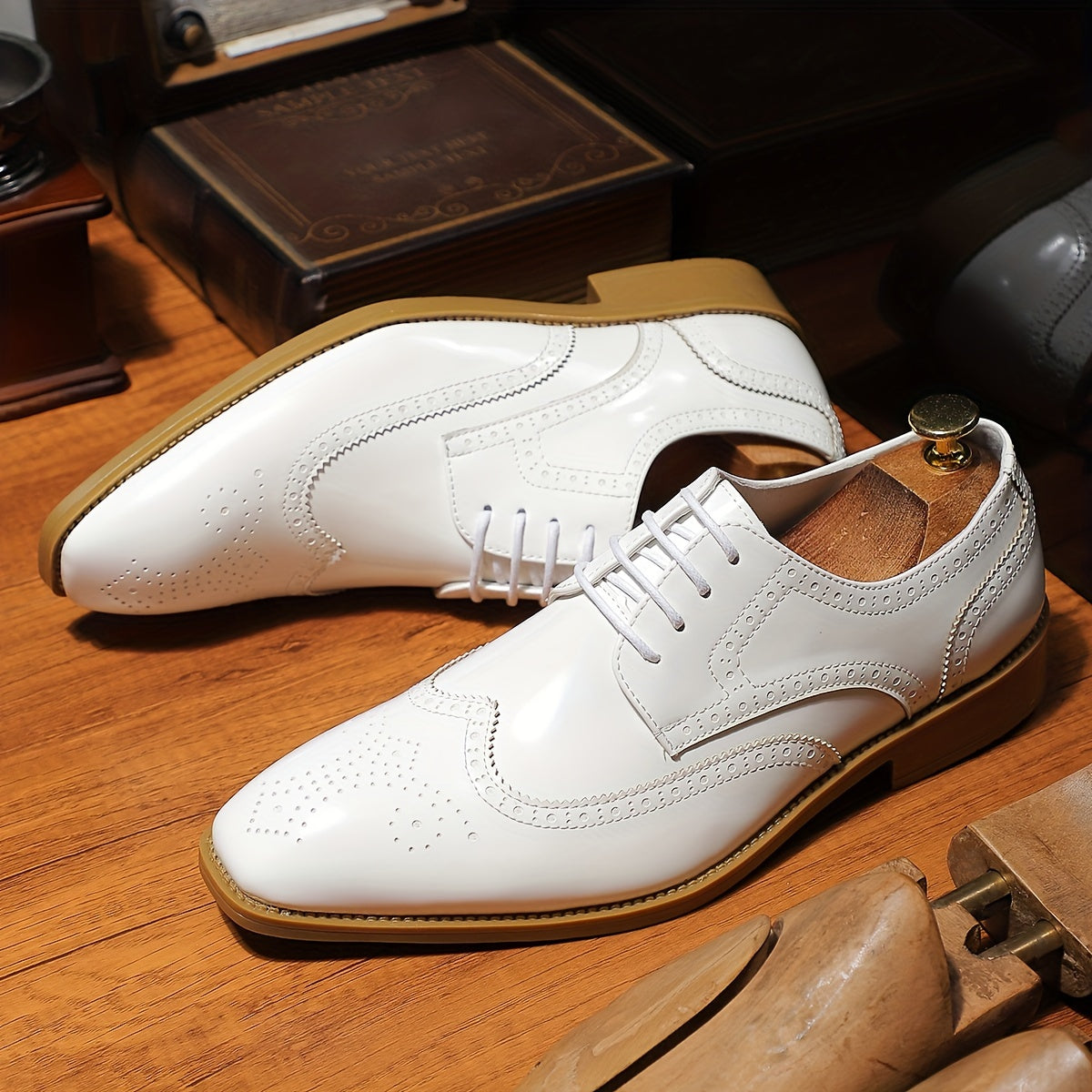Tonford | Heren vintage tweekleurige oxford geklede schoenen - puntige teen, formele leren brogues